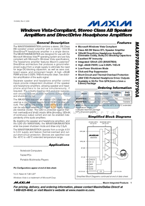 MAX9790A datasheet - Windows Vista-Compliant, Stereo Class AB Speaker Amplifiers and DirectDrive Headphone Amplifiers