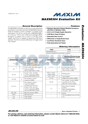 MAX98304EVKIT+ datasheet - Evaluation Kit