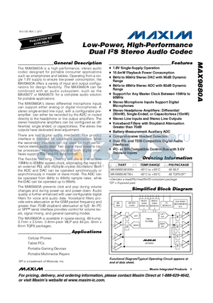 MAX9880AETM datasheet - Low-Power, High-Performance Dual I2S Stereo Audio Codec Comprehensive Headset Detection