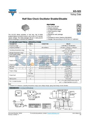 XO-523AAR40ME2 datasheet - Half Size Clock Oscillator Enable/Disable