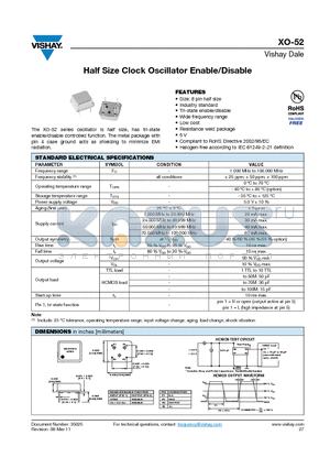 XO-52AR40ME2 datasheet - Half Size Clock Oscillator Enable/Disable