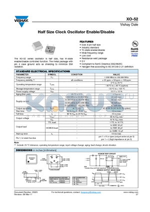 XO-52BRE40ME2 datasheet - Half Size Clock Oscillator Enable/Disable