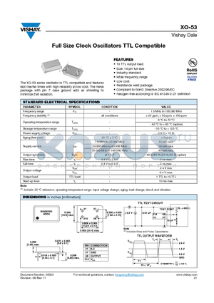 XO-53 datasheet - Full Size Clock Oscillators TTL Compatible
