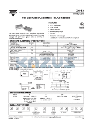 XO-53AA40ME2 datasheet - Full Size Clock Oscillators TTL Compatible