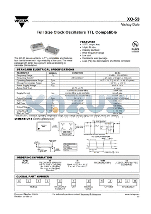 XO-53AAR40ME2 datasheet - Full Size Clock Oscillators TTL Compatible