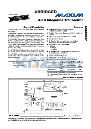 MAX9947 datasheet - AISG Integrated Transceiver AISG-Compliant Output Emission Profile