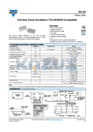 XO-54AA40ME2 datasheet - Full Size Clock Oscillators TTL/HCMOS Compatible