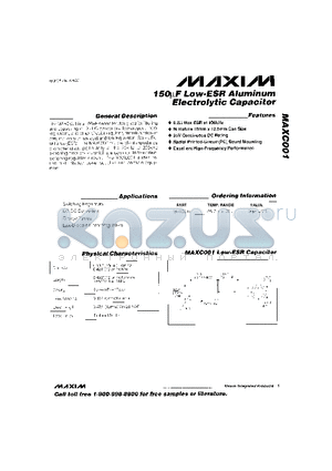 MAXC001 datasheet - 150lF Low-ESR Aluminum Electroytic Capacitor