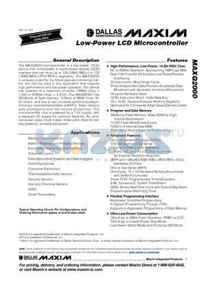 MAXQ2000-RFX datasheet - Low-Power LCD Microcontroller