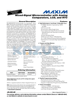 MAXQ3100-EMN+ datasheet - Mixed-Signal Microcontroller with Analog Comparators, LCD, and RTC