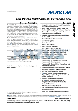 MAXQ3180-RAN+ datasheet - Low-Power, Multifunction, Polyphase AFE