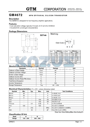 GM4672 datasheet - NPN EPITAXIAL SILICON TRANSISTOR