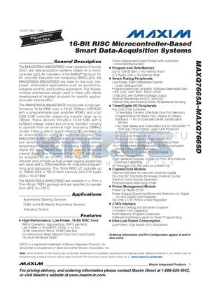 MAXQ7665BATM+ datasheet - 16-Bit RISC Microcontroller-Based Smart Data-Acquisition Systems