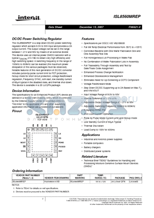 ISL8560MREP datasheet - DC/DC Power Switching Regulator
