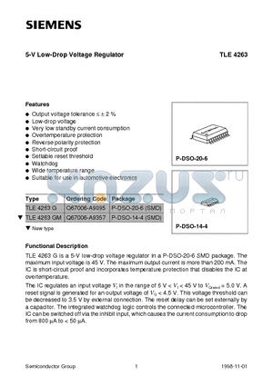 TLE4263 datasheet - 5-V Low-Drop Voltage Regulator
