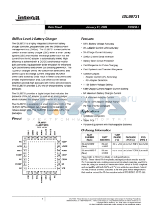 ISL88731HRZ datasheet - SMBus Level 2 Battery Charger