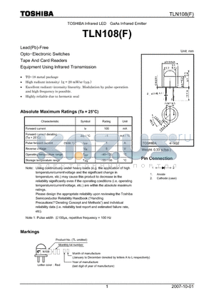 TLN108F datasheet - INFRARED LEDS PHOTO SENSORS