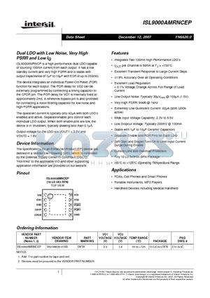 ISL9000AMRNCEP datasheet - Dual LDO with Low Noise, Very High PSRR and Low IQ