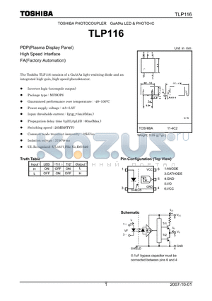 TLP116 datasheet - PHOTO-IC PDP(Plasma Display Panel)