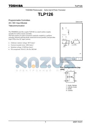 TLP126 datasheet - Photo−Transistor Programmable Controllers