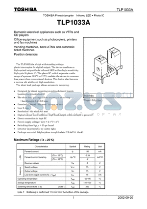 TLP1033A datasheet - TOSHIBA Photointerrupter Infrared LED  Photo IC