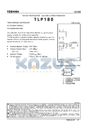 TLP180 datasheet - TOSHIBA PHOTOCOUPLER GaAs IRED & PHOTO-TRANSISTOR