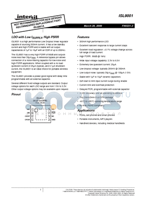 ISL9001IRRZ-T datasheet - LDO with Low ISUPPLY, High PSRR