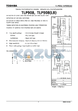 TLP908LB datasheet - PHOTOREFLECTIVE SENSORS INFRARED LED  PHOTO TRANSISTOR