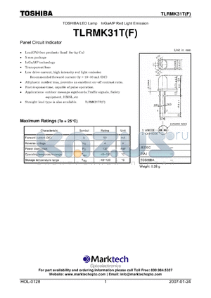 TLRMK31T datasheet - TOSHIBA LED Lamp InGaAP Red Light Emission