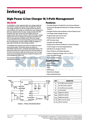 ISL9230 datasheet - High Power Li-Ion Charger W/I-Path Management