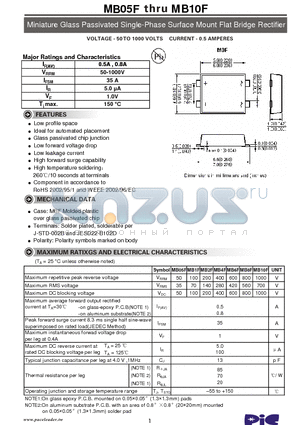 MB05F datasheet - Miniature Glass Passivated Single-Phase Surface Mount Flat Bridge Rectifier