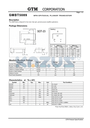 GMBT5089 datasheet - NPN EPITAXIAL PLANAR TRANSISTOR