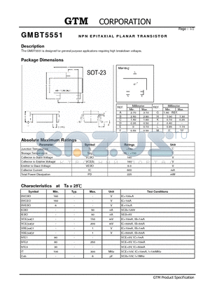 GMBT5551 datasheet - NPN EPITAXIAL PLANAR TRANSISTOR