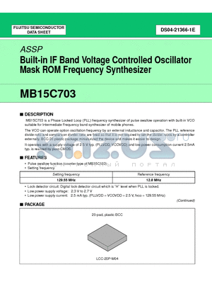 MB15C703 datasheet - Built-in IF Band Voltage Controlled Oscillator Mask ROM Frequency Synthesizer