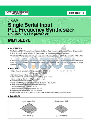 MB15E07L datasheet - Single Serial Input PLL Frequency Synthesizer On-Chip 2.5 GHz Prescaler