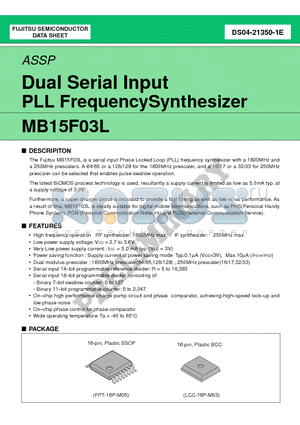 MB15F03L datasheet - Dual Serial Input PLL Frequency Synthesizer