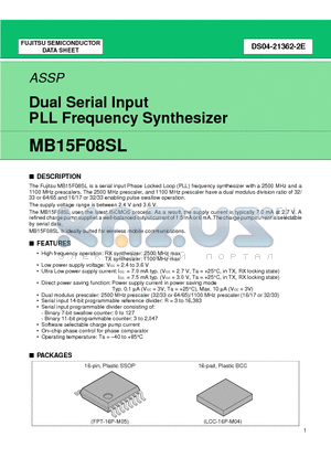 MB15F08SL datasheet - Dual Serial Input PLL Frequency Synthesizer
