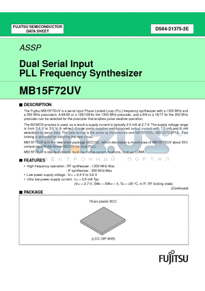 MB15F72UV datasheet - Dual Serial Input PLL Frequency Synthesizer