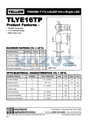 TLYE16TP datasheet - TOSHIBA T-1 3/4 InGaAIP Ultra Bright LED