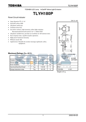 TLYH180P datasheet - TOSHIBA LED Lamp InGaAP Yellow Light Emission