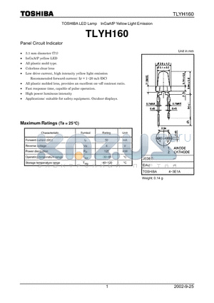 TLYH160 datasheet - TOSHIBA LED Lamp InGaALP Yellow Light Emission