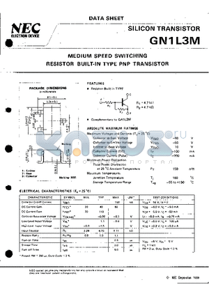 GN1L3M datasheet - MEDIUM SPEED SWITCHING RESISTOR BUILT-IN TYPE PNP TRANSISTOR