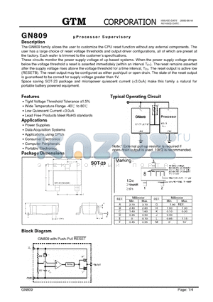 GN809 datasheet - UPROCESSOR SUPERVISORY