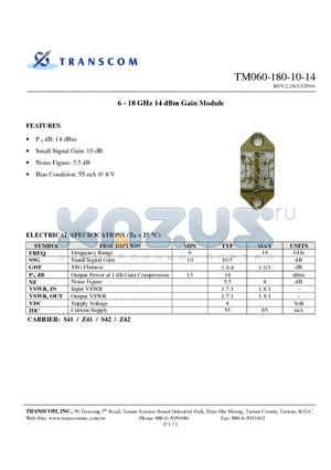TM060-180-10-14 datasheet - 6 - 18 GHz 14 dBm Gain Module