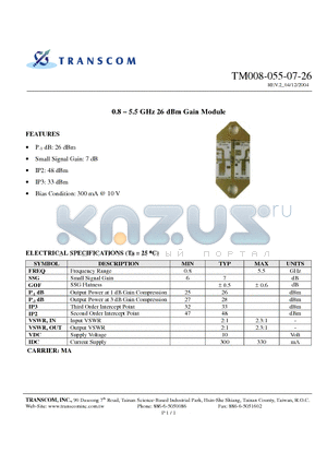 TM008-055-07-26 datasheet - 0.8 - 5.5 GHz 26 dBm Gain Module