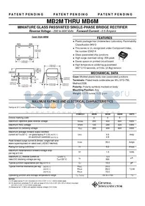 MB2M datasheet - MINIATURE GLASS PASSIVATED SINGLE-PHASE BRIDGE RECTIFIER