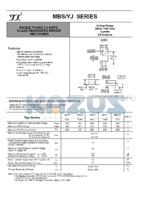 MB2S datasheet - SINGLE PHASE 0.5 AMPS. GLASS PASSIVATED BRIDGE RECTIFIERS