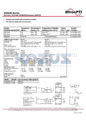 XO5140 datasheet - 2x2 inch, 15.0 Volt, HCMOS/Sinewave, DOCXO