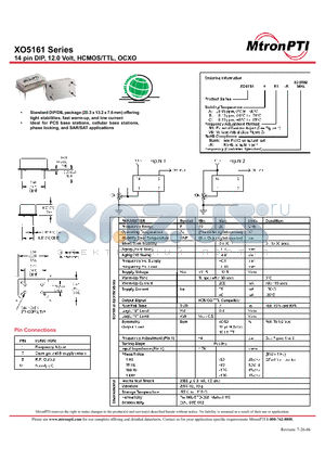 XO5161 datasheet - 14 pin DIP, 12.0 Volt, HCMOS/TTL, OCXO