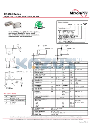 XO5161BR1 datasheet - 14 pin DIP, 12.0 Volt, HCMOS/TTL, OCXO